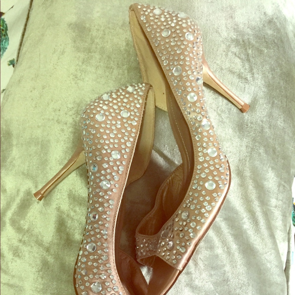 Aldo Satin and gem peep toe stilettos